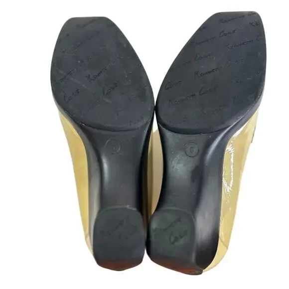 Vintage, Rare Kenneth Cole Butter Yellow Patent Leather Wedge Slip-Ons - Picture 9 of 10